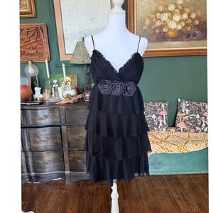XOXO Black Tiered Rosette Accent Cocktail Dress Womens Medium Y2K Party Mini